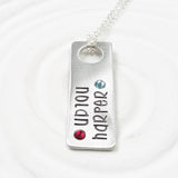 Floating Hole Tag Necklace | Two Name Birthstone Rectangle