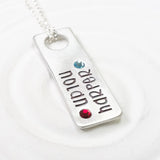 Floating Hole Tag Necklace | Two Name Birthstone Rectangle