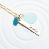 Breathe | Golden Glow Bar Necklace | Sea Glass Accents