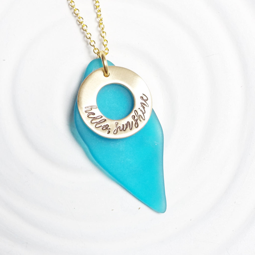 Hello, Sunshine | Golden Glow Washer Necklace | Sea Glass Pendant