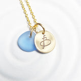 Initial Necklace | Golden Glow Disc | Sea Glass Pendant