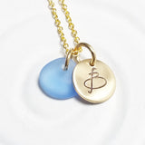 Initial Necklace | Golden Glow Disc | Sea Glass Pendant