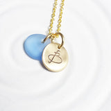 Initial Necklace | Golden Glow Disc | Sea Glass Pendant