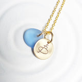 Initial Necklace | Golden Glow Disc | Sea Glass Pendant