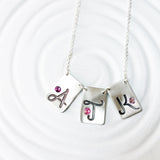 Rectangle Bunting Initial Necklace | Birthstone Jewelry
