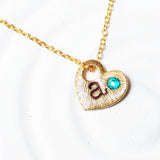 Textured Heart Initial Necklace | Birthstone Mother's Necklace