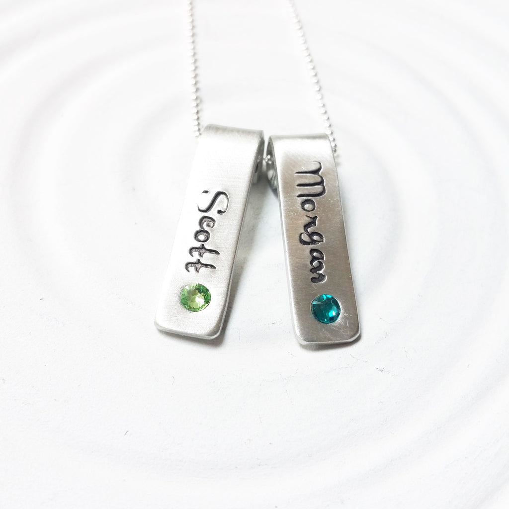 Rolled Top Birthstone Tag Necklace | Mother's Necklace
