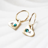 Birthstone Heart Initial Earrings | Gold Filled Hoop Earrings