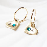 Birthstone Heart Initial Earrings | Gold Filled Hoop Earrings