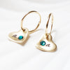 Birthstone Heart Initial Earrings | Gold Filled Hoop Earrings