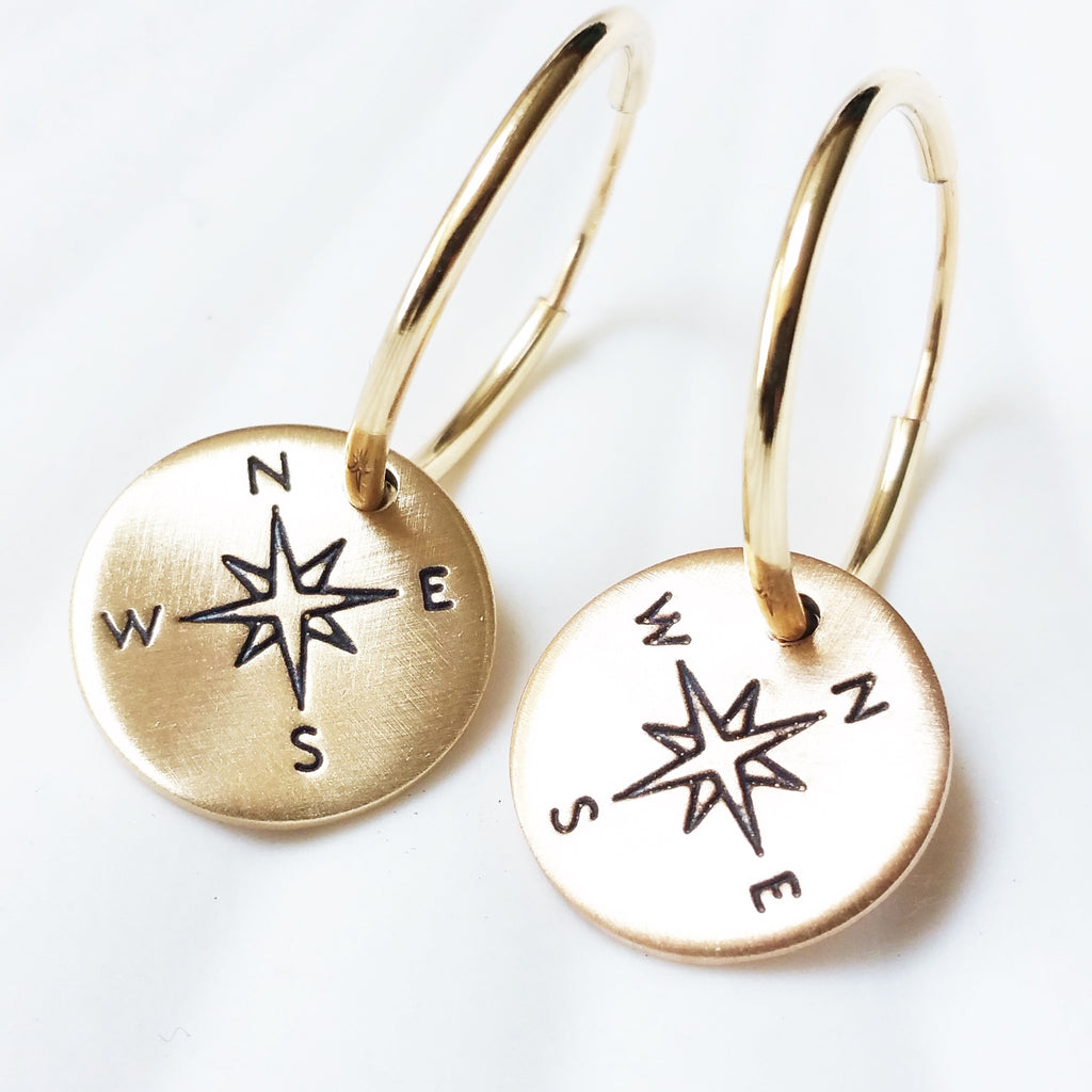 Compass Earrings | Gold Filled Or Sterling Silver Hoop Earrings