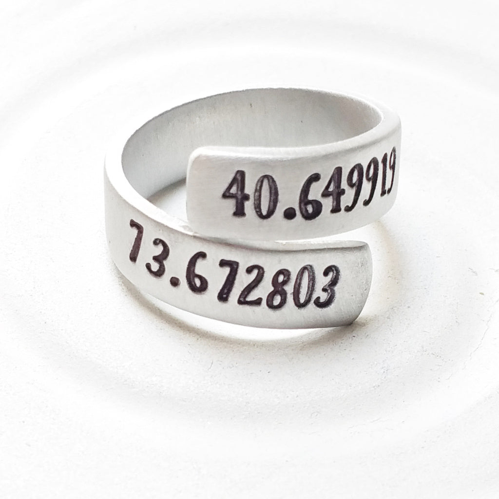 Latitude and Longitude Ring | Coordinates Wrap Ring