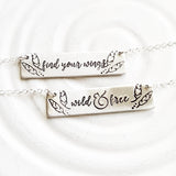 Inspirational Message Necklace | Feather Border