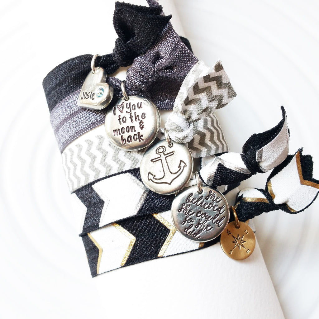 Wide Band Elastic Charm Bracelet | You Choose The Colors and Sayings
