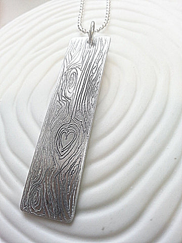 Engraved Wood Grain Tag Necklace | Faux Bois Design