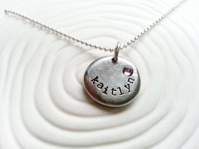 Personalized Name and Birthstone Necklace- Hand Stamped Mother's Necklace