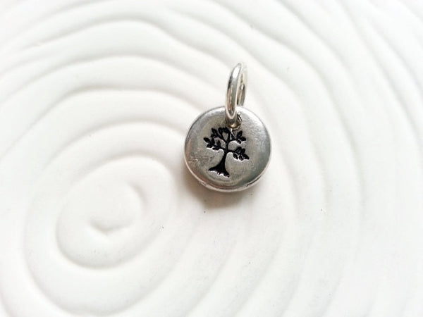 Personalized Hand Stamped Tree Necklace Charm- Family Tree Charm- Tree Charm