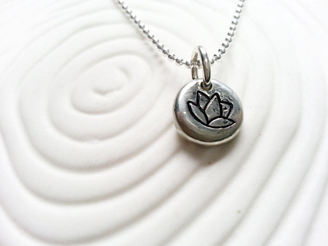 Lotus Neclace - Personalized Hand Stamped Lotus Flower Pendant - Yoga Jewelry