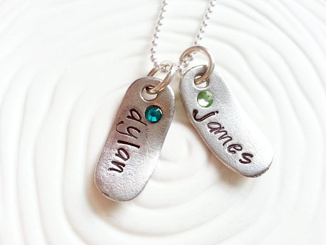 Personalized Hand Stamped Birthstone Name Necklace- Mother's Necklace
