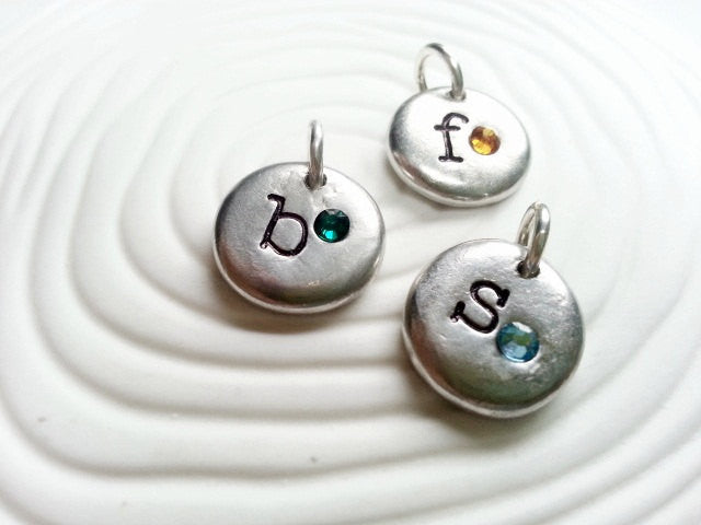 Personalized Hand Stamped Initial and Birthstone Necklace Charm for Mother's Necklace