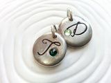 Oversized Script Initial Charm | Birthstone Pebble Charm