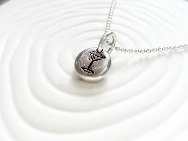 Martini Glass Necklace - Hand Stamped, Personalized Cocktails Necklace - Bachelorette Party Favor