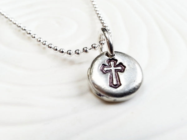 Hand Stamped Cross Necklace - Personalized Crucifix Pendant