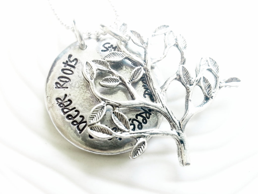 Inspirational Necklace- Hand Stamped - Storms Make Trees Take Deeper Roots - Long Medallion Pendant with Tree - Dolly Parton Quote