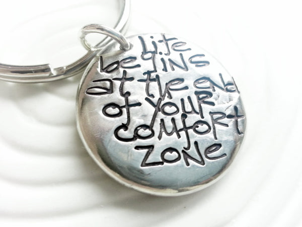 Life Begins at the End of Your Comfort Zone Pebble Keychain