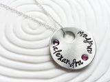 Floating Hole Disc Necklace | Mother's Birthstone Name Necklace