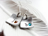 Birthstone Initial Necklace | Modern Square Mother's Necklace