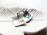 Birthstone Initial Necklace | Modern Square Mother's Necklace