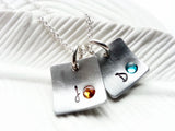 Birthstone Initial Necklace | Modern Square Mother's Necklace