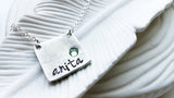 Birthstone Square Bar Necklace - Rustic Necklace with Birthstone - Personalized Name Necklace - Hand Stamped, Personalized Gift for Her