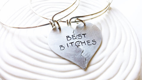 Best Bitches Adjustable Bangle Set | Best Friends Broken Heart Bracelet Set