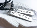 Latitude and Longitude Tag Necklace | Leather or Sterling SIlver Chain Option