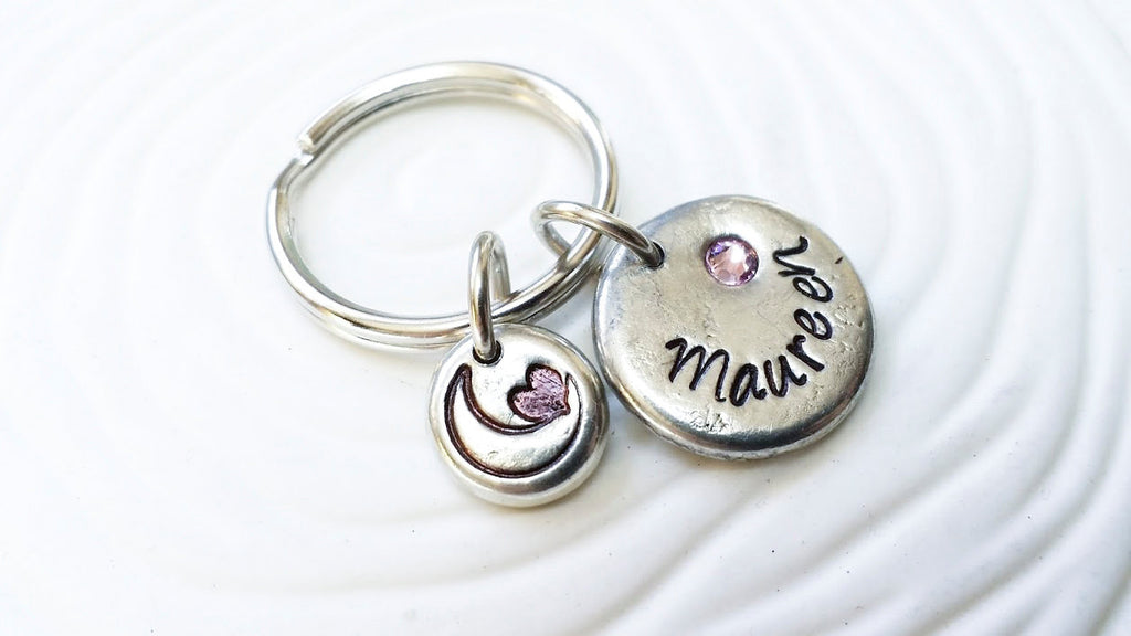 Hand Stamped, Personalized Mini Keychain - Birthstone Keychain - Design Your Own Keychain - Custom Keychain -Personalized Keyfob