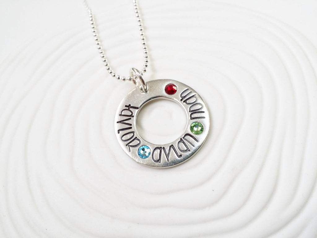 Hand Stamped Mother's Birthstone Necklace - Personalized Jewelry - Gift for Her - Mother's Necklace - Birthstone Washer Necklace