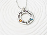 Mother's Necklace - Hand Stamped, Personalized Birthstone Washer Necklace - Grandmother's Necklace - Gift for Her - Child's Name Necklace