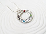 Birthstone Washer Necklace | Children's Name Jewelry | Mother's Necklace