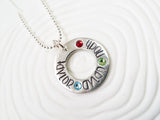 Birthstone Washer Necklace | Children's Name Jewelry | Mother's Necklace