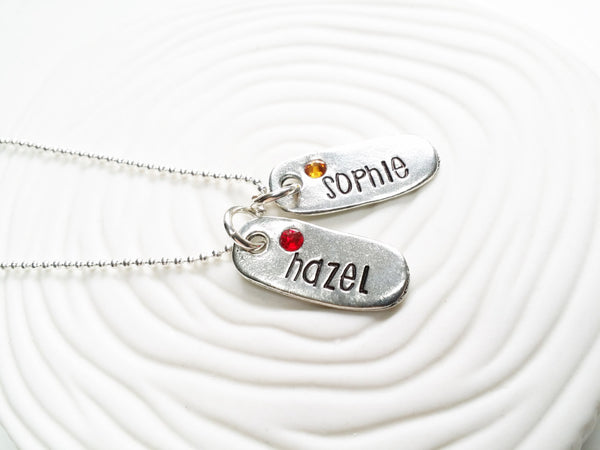 Birthstone Name Necklace - Hand Stamped, Personalized Jewelry - Mother's Necklace - Child's Name Necklace - Gift for Mom - Gift for Grandma