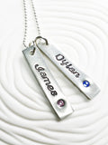 Birthstone Mother's Necklace | Script Name Tag Necklace