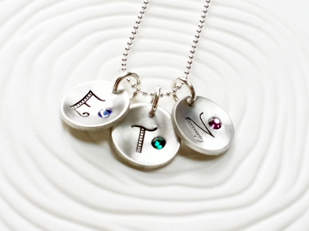 Personalized Jewelry - Hand Stamped Initial and Birthstone Necklace - Disc Necklace - Birthstone Jewelry - Gift for Her - Gift for Mom