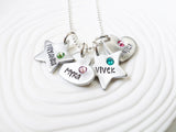 Hearts and Stars Birthstone Necklace | Mother's Necklace