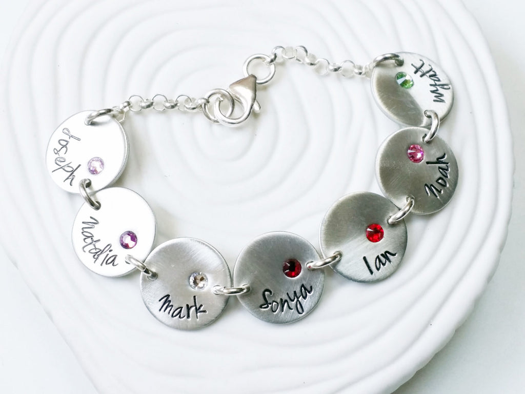 Bracelet - Personalized Hand Stamped Charm Bracelet - Name and Birthstone Mother's or Grandmother's Bracelet - Mother's Day Gift