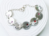 Bracelet - Personalized Hand Stamped Charm Bracelet - Name and Birthstone Mother's or Grandmother's Bracelet - Mother's Day Gift
