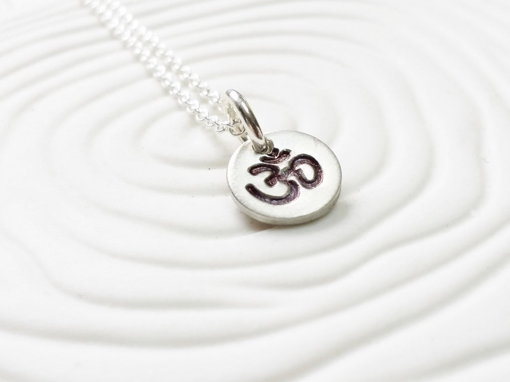 Itty Bitty Jewelry - Hand Stamped Ohm or Image Necklace - Dainty Disc Necklace - Yoga Jewelry - Tiny Disc Necklace - Gift for Her -