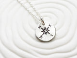 Itty Bitty Jewelry - Hand Stamped Compass or Image Necklace - Dainty Disc Necklace -Traveler's Neckace - Tiny Disc Necklace - Gift for Her -