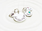 God Gave Me You - Personalized Jewelry - Birthstone Child's Name Necklace- Hand Stamped Jewelry - Mother's Necklace - Cross - Crucifix